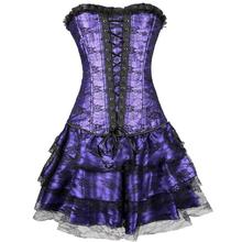 10pcs/lot Sexy Underbust Corset And Bustier Lace Evening Women Casual Dress Plus Size Push Up Gothic Corset Dress With Skirt