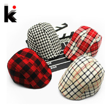 Free shopping 2015 Spring and Autumn Kids Fashion Berets Plaid Hats For Baby Boy And Girl