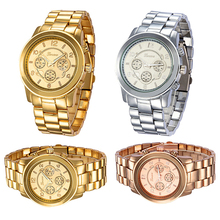 Men s Women s Geneva Platinum Round Face Stainless Steel Band Wrist Watch
