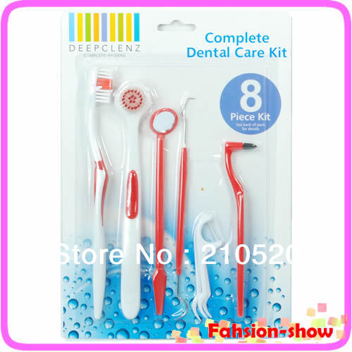 1Set 8 Piece Dental Care Tooth Brush Kit Floss Stain Tongue Picks Teeth Denti Clean Free Shipping