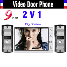 9 Inch Video Door Phone Intercom System Night Vision Doorphone Intercom 1 Monitor 2 Door Camera Home Door Video Intercom Wired