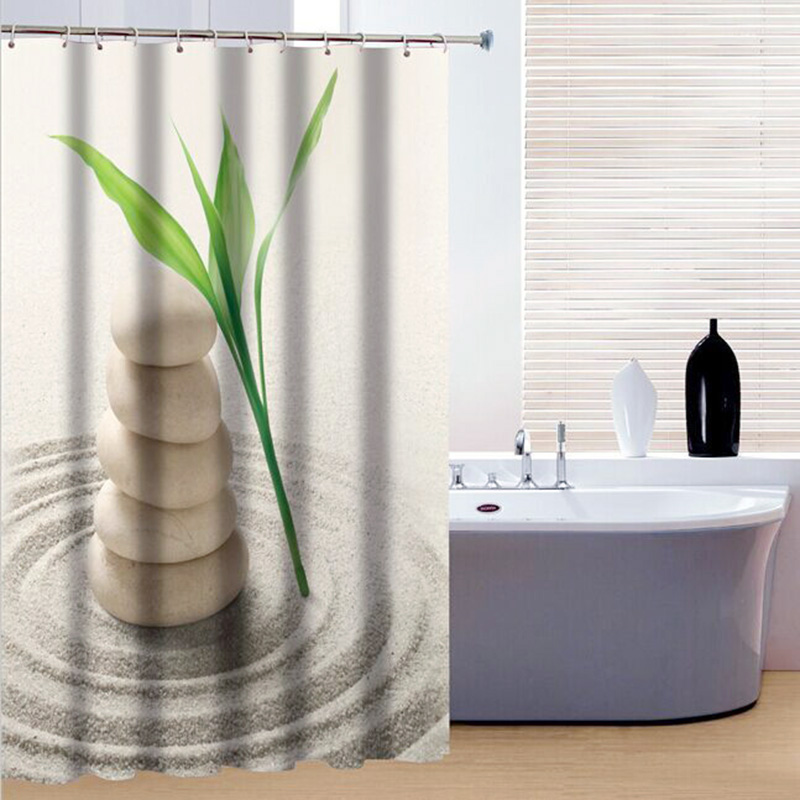 New Arrival Leaves Stones Pattern Shower Curtains Waterproof Mildewproof Polyester Fabrics Bathroom Curtain Modern Bath Curtain