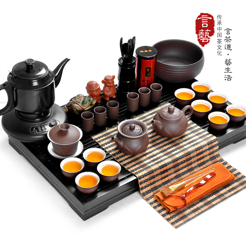Tea set yixing lotus tea set solid wood tea tray set kung fu tea bwz40