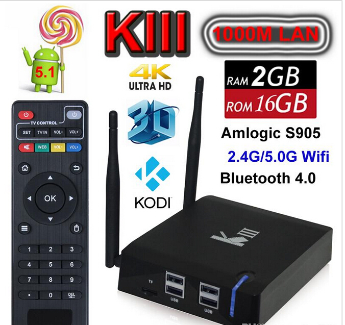 kiii kodi tv box amlogic s905 android 5.1 2gb 16gb 64Bit KODI 15.2 Dual WIFI 2.4G&5G Gigabit LAN BT 4.0 K3 tv box media player