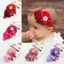 New Fashion Baby Headheads Flower Headwear Girls Dress Hair Accessories with Faux Pearl Faixa de cabelo para bebe Bow FQ047