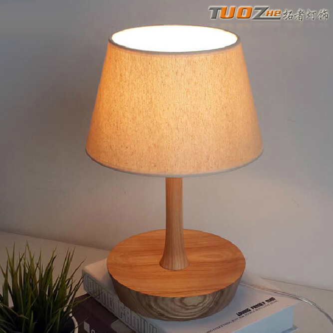Free Shipping Modern table lamp wood light led light Cloth lamp shade Three legs lamp bed room Office table lamp