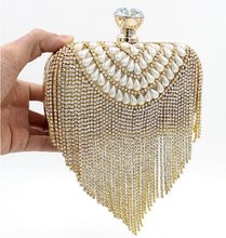 NEW Tassel Rhinestones Clutch Women Evening Bags Beaded Luxury Ladies Handbags Pearl Golden Vintage Evening Bag