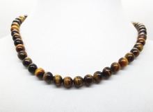 Wholesales Natural Tiger Eye necklace magnetic clasp 8 MM semi precious stone round beads jewelry for women & Men 5pcs/lot
