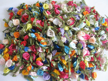 can choose colors FS022 Ribbon Rosettes With Green Leaf 2CM Ribbon Flower 100pcs Clothes Accessory