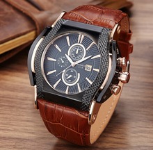Men’s Fashion&Casual Wristwatches Square Dial Leather Strap Black Brown watches dress korss watch relogio cassio montre dieseler