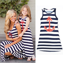 Summer Family Matching Outfits Baby and Mom Dress Mother and Child Dress Nighty Sleeveless Striped Dresse Kids Pajamas Vestidos