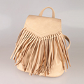 Retro Simple Fringed Backpack Women Fashion Solid Color Flap Bag Tassels Drawstring Small Bag Ladies Casual