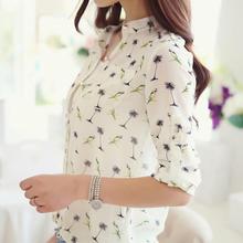 New Women Long-sleeve Bird Print Chiffon Shirts Fashion Slim Spring Summer Women Casual Blouses High Quality Female Shirt Tops