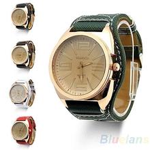 High quality Fashion Women Unisex Golden Stainless Steel Quartz Faux Leather Wrist Watch