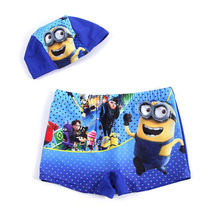 New 2016 Kids Boy Minions Swimwear Children Summer Fashion Spiderman Swimming Trunks Boys Bathing Swimsuit 2pcs Short+Cap