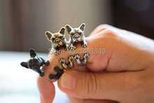 Wholesale French bulldog ring black / Antique Silver silver / Antique golden colour Women’s Retro Burnished Animal Dog Ring