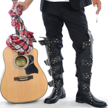 Mens Black Leather Rivet Stage Performance Punk Rock Boots Knee High Motorcycle Boots Zipper Martin Boots Steampunk shoes