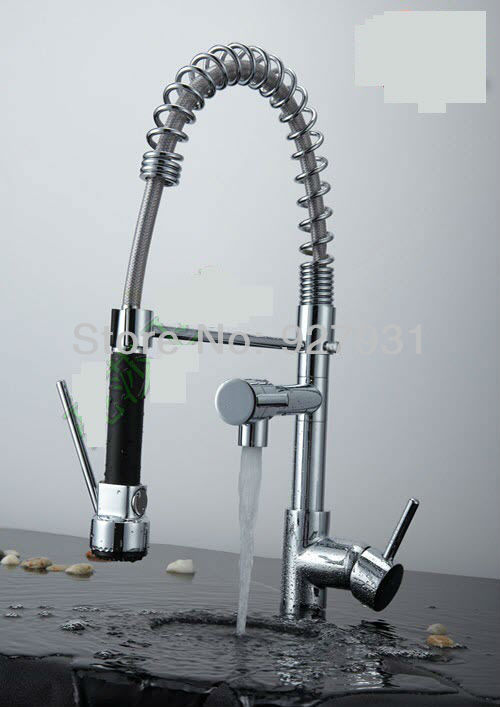 Pull Out Chrome Kitchen Faucet Water Power Single Handle Swivel Kitchen Sink Mixer Tap