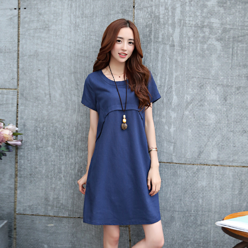 2016 Summer Style font b Maternity b font Dress Short Sleeve Boat neck Women Linen Cotton