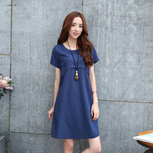 2016 Summer Style Maternity Dress Short Sleeve Boat neck Women Linen Cotton Fashion Elegant Aline Dress Pregnancy Women Dress