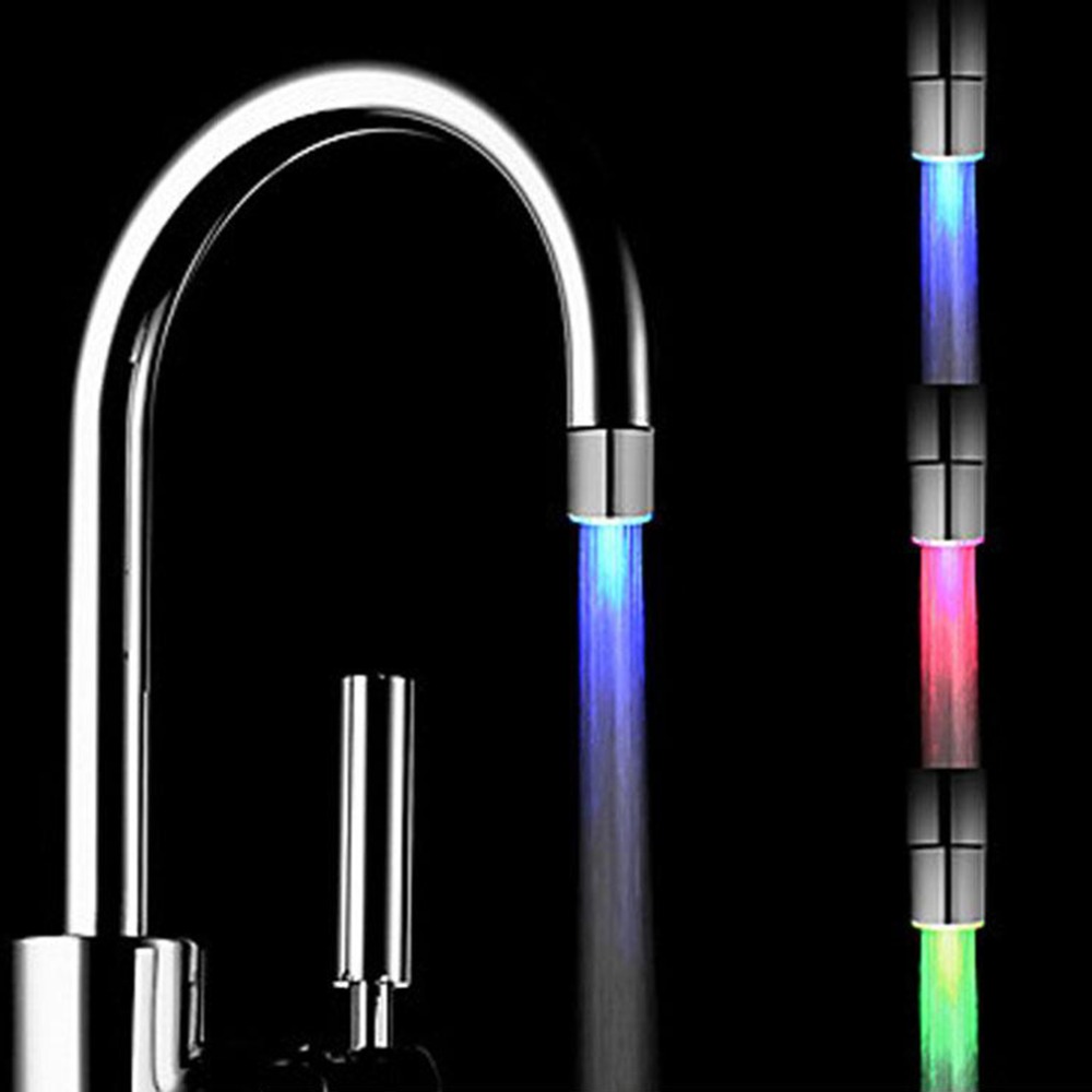 Magic 3color RGB Glow LED Light Water Faucet Temperature Sensor Controlled Tap with Faucet Diverter Valve Adapter Color Changing