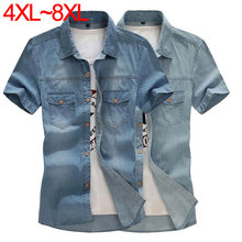Summer Brand Men Plus Big Size Dress Denim Shirt Cotton 4XL~8XL Camisas Hombre Masculinas Shirts Camisetas Men Clothes Casual