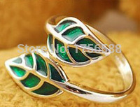 2015 new fashion gold jewelry and cute green silver leaf ring for women Fashion Jewelry Wholesale