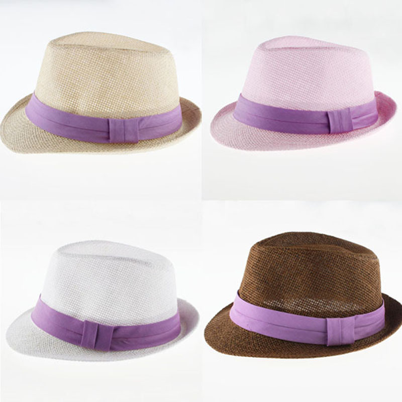 Fashion Children's Fedora Hat Kids Hats Straw Sunhat Summer Hat Baby Fedoras Jazz Cap top hat 5 Colors 10pcs MH112