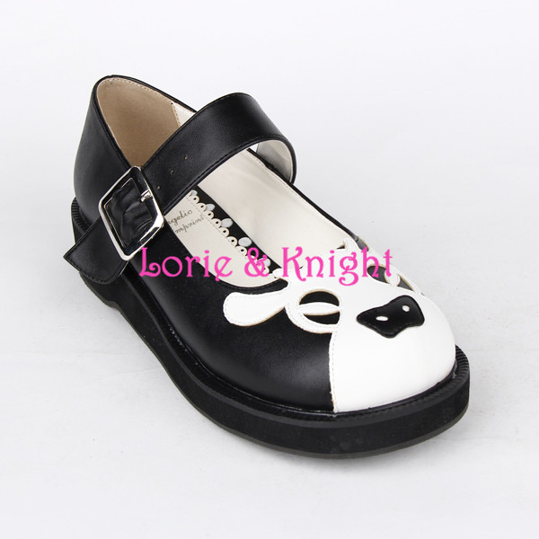 Фотография Kawaii Black and White Cow Head Design Cute Lolita Shoes Anime Cosplay Girls Shoes