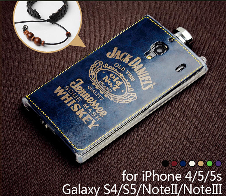 Phone Cases Whiskey Brown Wine Bottle TPU Leather Case for iphone4s 5 5s Sumsang Galaxy S4
