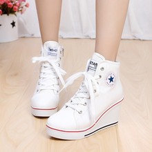 Fashion 2016 Brand Women Casual Shoes Platform height increasing High heels Canvas 8cm Ladies Casual Shoes