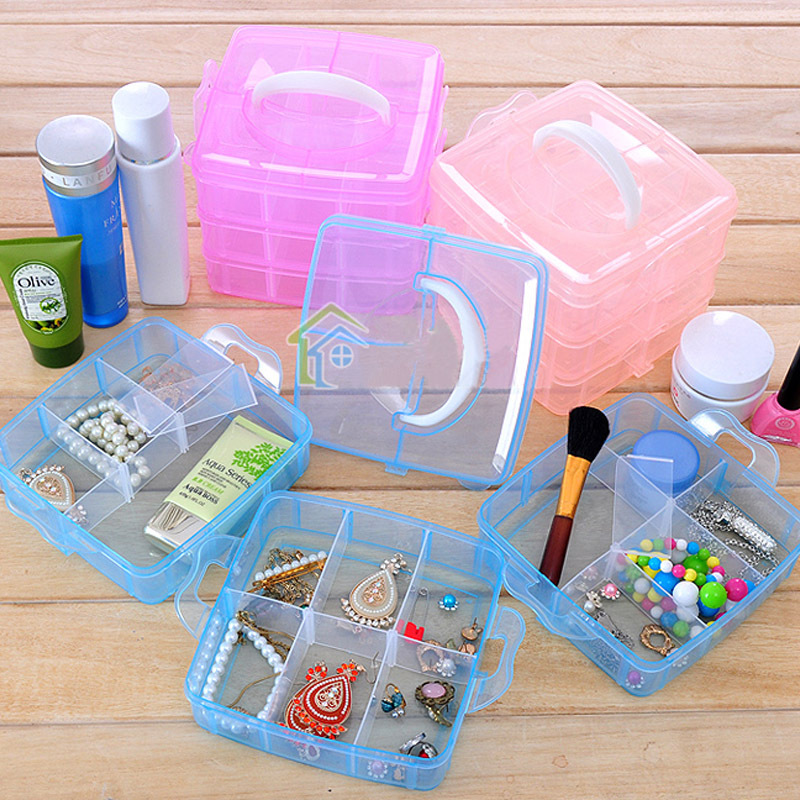 2015 New Fashion Transparent Plasitc Jewelry Makeup DIY Home Organizer Boxes Protable Travel Cosmetic Storage Case