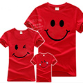 2016 New Fashion Family Look Smile T Shirts Summer Family Matching Cotton Clothes Mom Dad Son