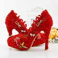 2016 Latest Beautiful Red Lace Bridal Dress Shoes Women Pumps Fashion Handmade Bridesmaid High Heel Adult