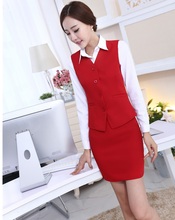 New Fashion Slim Uniform Design 2015 Spring Autumn Business Work Suits Vest + Skirt Ladies Office Uniforms Outfits Blazers Sets