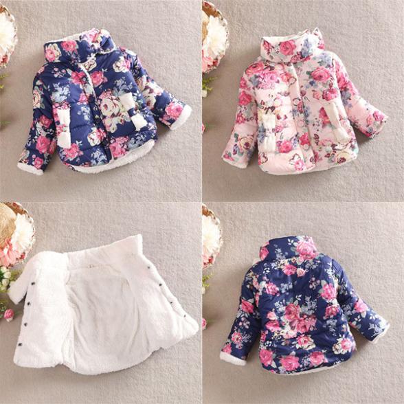 Hot Fashion Baby Winter Girls Cotton Floral Coat Long Sleeve Jacket Thick Warm Outerwear