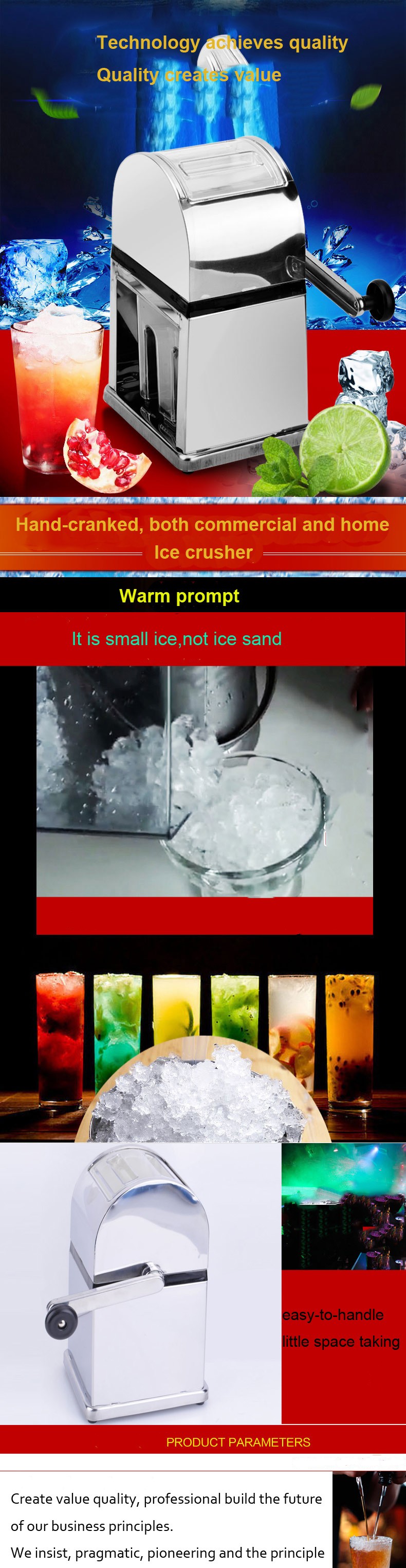 Description Picture 2 of itemStainless Steel Ice Crusher Mini Ice shavers Chopper Manual Snow Cone Smoothie Maker Ice Block Breaking Machine slush machine