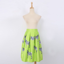 Summer Style Fashion Women Skirt Animal Zebra Print Skirt Knee Length Skirt A-line High Waist Pleated Skirt