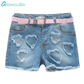 Grandwish Love Ripped Jeans Shorts for Girl Summer Lace Denim Shorts for Children Girls Belt Jeans