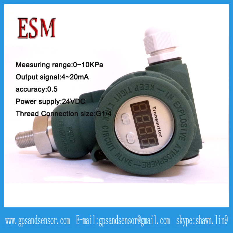 Pressure gas pressure sensor 0 ~ 10KPa 4 ~ 20mA G1 / 4 24VDC threaded connection pressure transmitter with display 2088