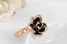 Roxi Fashion Women s Jewelry High Quality Superb Ring Rose Gold Plated Black Flower Round Pave