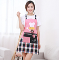 New Fashion Korean Women Kitchen Apron Cute Cartoon Chef Design Housewife Oil Proof Plaid Cooking Aprons