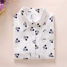 Comfortable casual Open collar Long sleeve Lively lady Blouse Dog Cigarette Bee Mickey people cactus Shirts Women’s shirt tops
