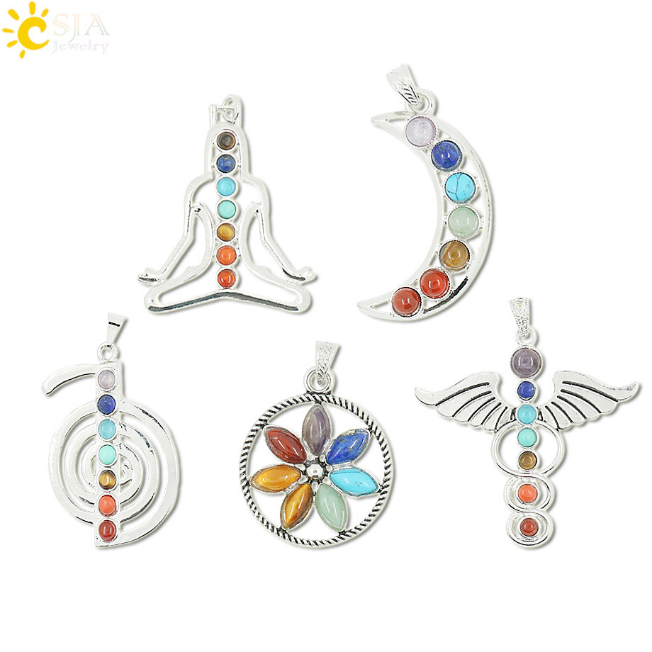 7 Chakras Stones Health Amulet Angel Wings Fashion Jewelry Pendants
