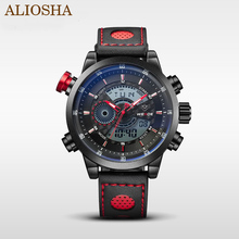 Aliosha WEIDE del cuero genuino bandas reloj de cuarzo con indicador Digital / analógico militar de moda ocasional de los deportes relojes de pulsera al aire