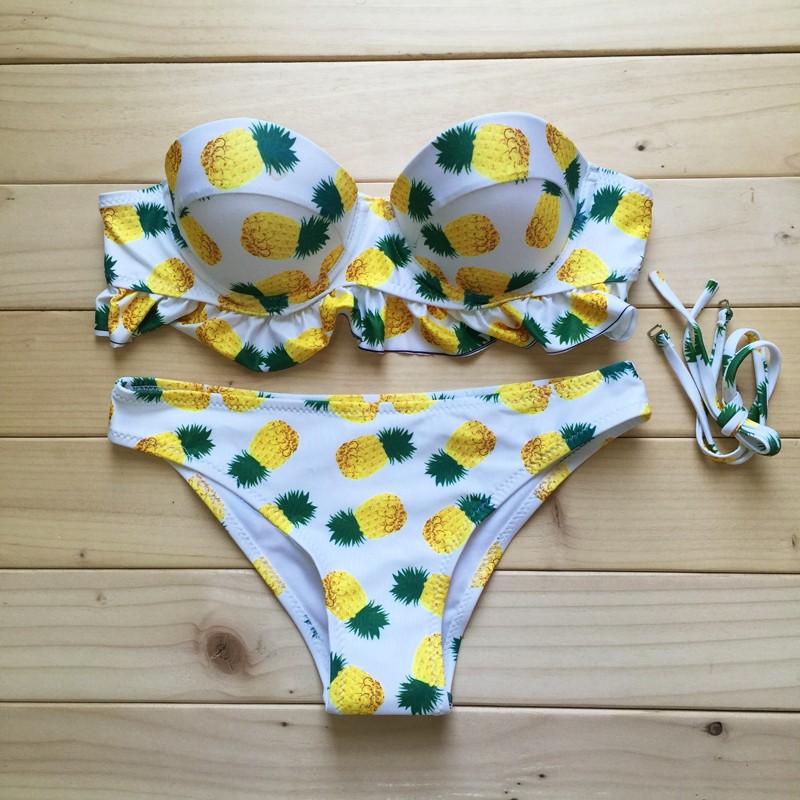 2016 Sexy Vintage Pineapple Bikini Set Brazilian Push Up Strapless Swimswear Swimsuit Ruffle Flounce Bathing Suit Lolita 2016 Sexy Vintage Pineapple Bikini Set Brazilian Push Up Strapless Swimswear Swimsuit Ruffle Flounce Bathing Suit Lolita