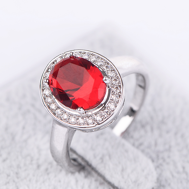 New Arrival White Gold Plated Elegant Ruby Ring For Women With Top Quality CZ Diamond Bridal