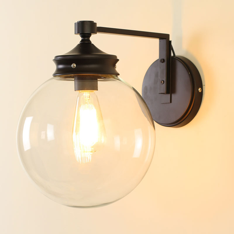 High Class Vintage Indoor Iron Wall Lighting For Living Room,Boll Transparent glass Stone Lamp ...