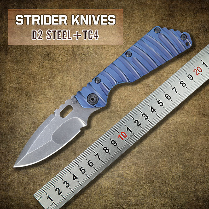 2015 NEW High quality Strider D2 steel blade TC4 titanium handle folding knife tactical survival camping