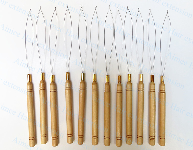 Free shipping 50pcs Lot Wooden Handle Pulling Loop Needle font b Hair b font font b